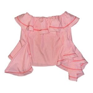 Sioni Pink Gingham Seersucker Ruffle Blouse